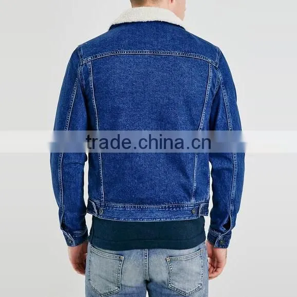 blue washed men winter jacket with fur collar windbreak wholesale