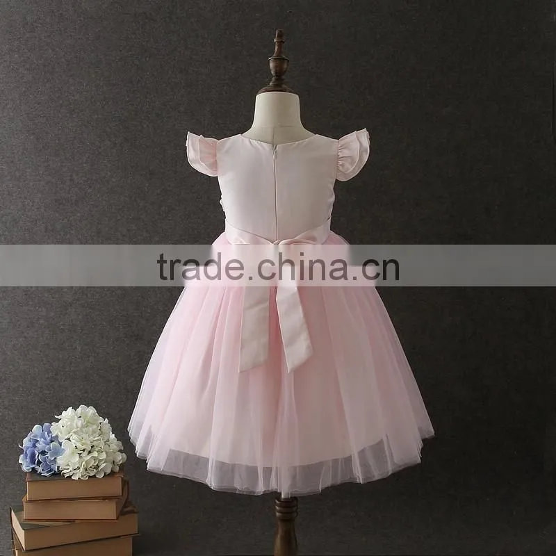 High quality boutique girl clothing Embroidery Flower Elegant Pink Fluffy Tulle sleeveless party dresses shiny performance dress