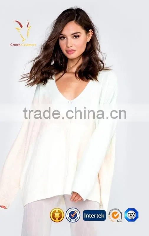 Women V Neck Pullover Knitting Pattern White Tops
