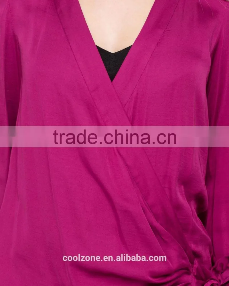 Daily fit long sleeve wrap-style lady blouse for middle aged women