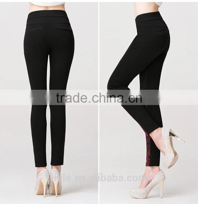 black body fitted jeans high waisted pants women with shinny decoration