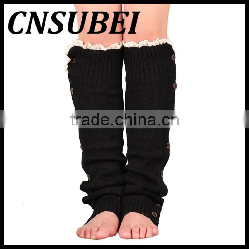 2016 winter Christmas New Knitting Buttons Lace Boot Liner Acrylic Length Socks thermal women