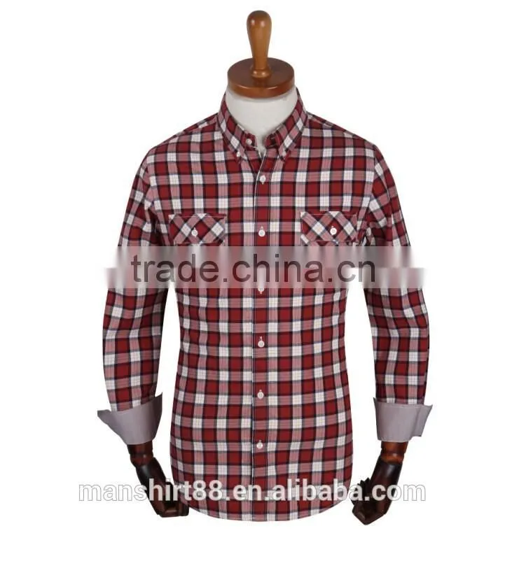 Latest red checked two chest pockets button downs shirt for men