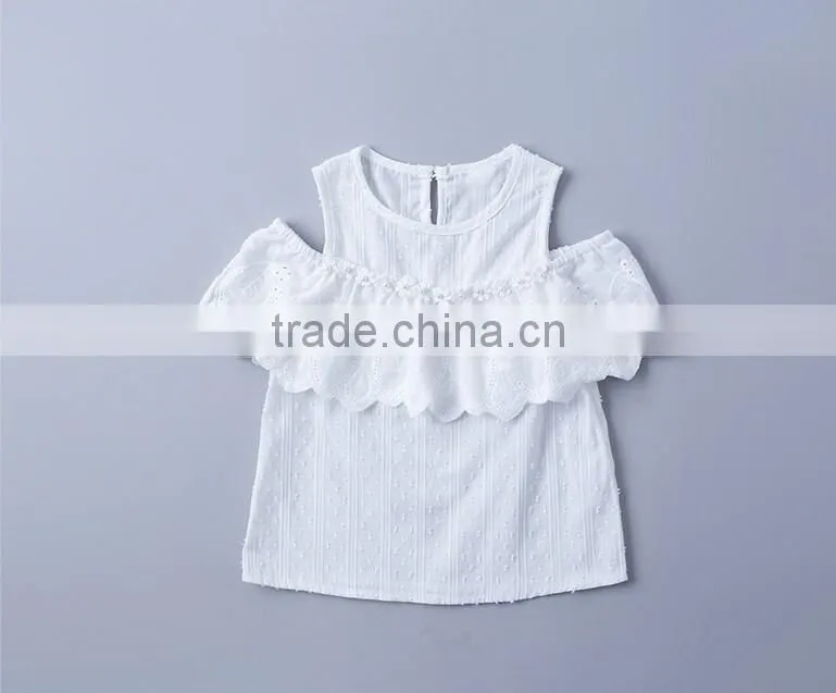 Wholesale Children Off Shoulder Full Blouse Design Solid Color Shirts Baby Girls New Style Lace Shirt