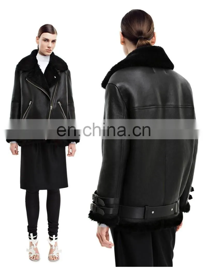 2017 Fashion Real Sheepskin Genuine Leather Jacket / Winter Custom Sheep Skin Motorcycle Women Leather Jacket
