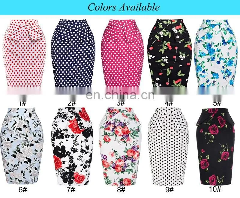 Grace Karin Occident Women's Hips-Wrapped Vintage Retro Cotton Printed Pencil Skirt CL008928-10