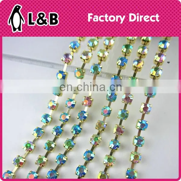 wholesale soldering SS12 multi color rhinestone cup chain