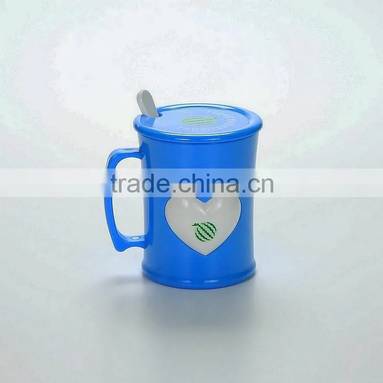 Reusable Cartoon Plastic Cups with handle,lid and spoon--Blue