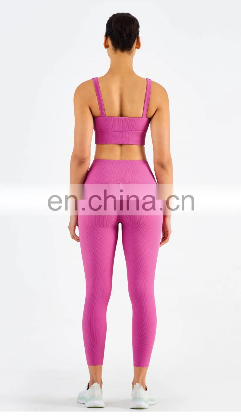 Gym Activewear Women Sling Wide Shoulder Bra Fitness Ribber Tank Top Running Sports Bra