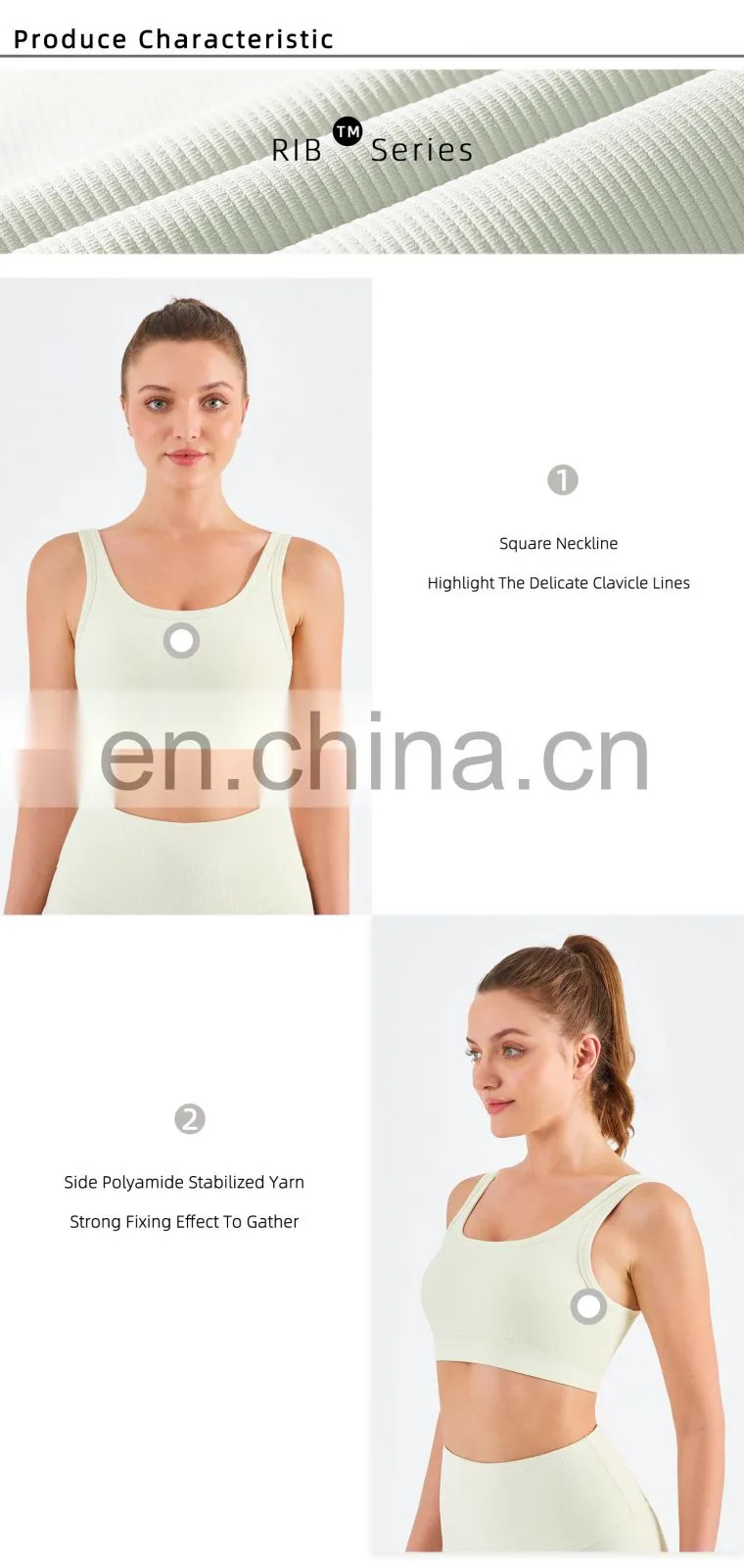 Wholesale Ribbed Covered Sports Bra High Impact Women Fitness Yoga Bra Side Gather