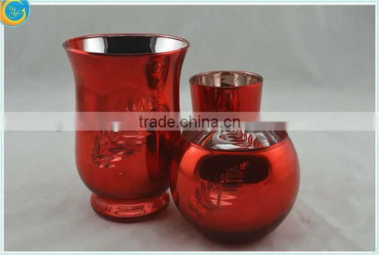 red electroplated glass candle holder