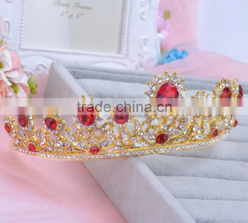 The new bride crown headdress red diamond white wedding jewelry