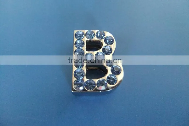 Zinc Alloy 18mm Slide Letters with Light Blue Rhinestones
