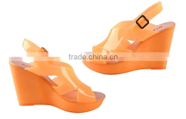 2014 Fashion Candy Color Sandals Transparent Jelly Shoes Fish Mouth Wedges Sandals