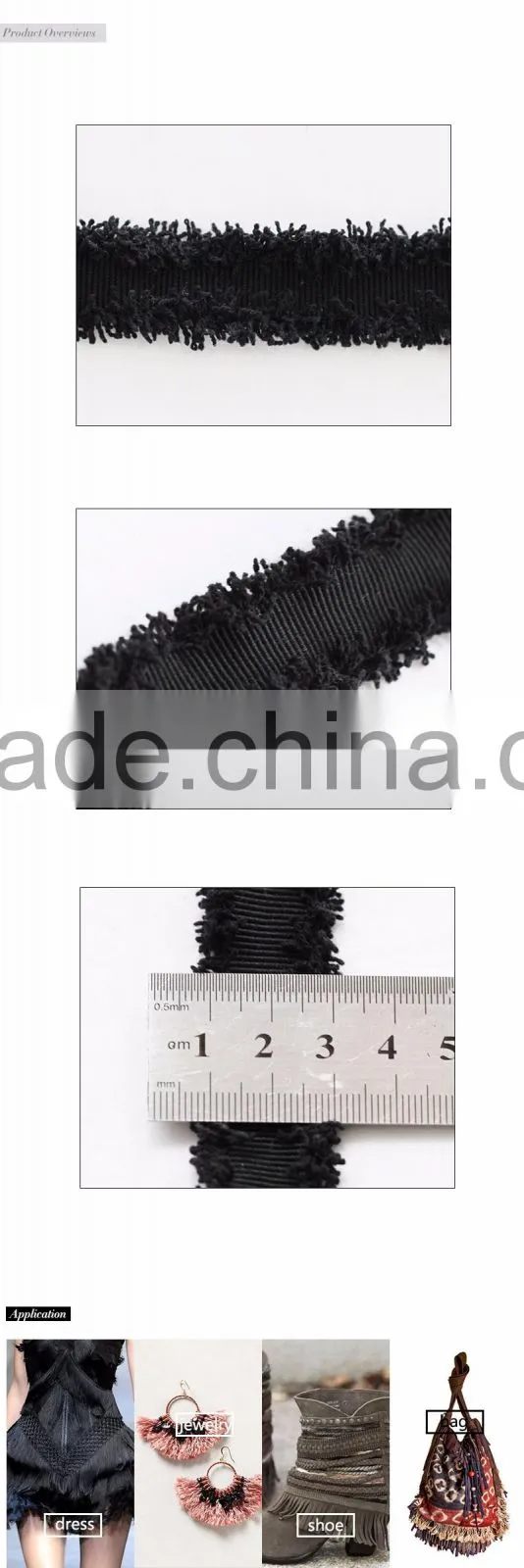 2cm black ruffle band for handbag
