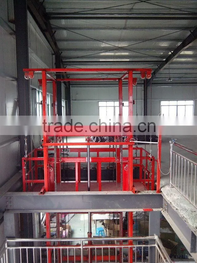 lead rail hydraulic cargo lift/hydraulic lift elevator/fixed chain lift platform/ arm lift platform