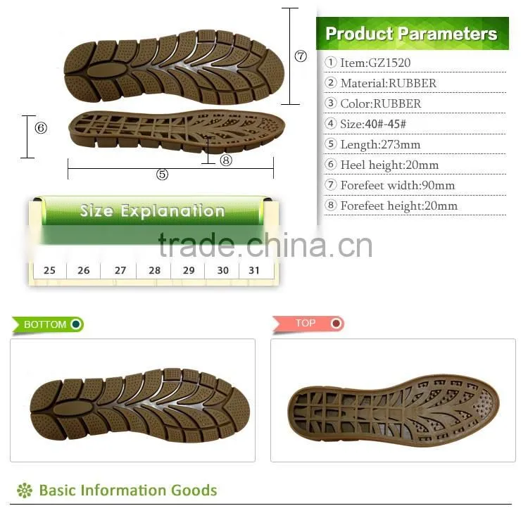 Sole type men mocassin shoe sole rubber outsole for sale