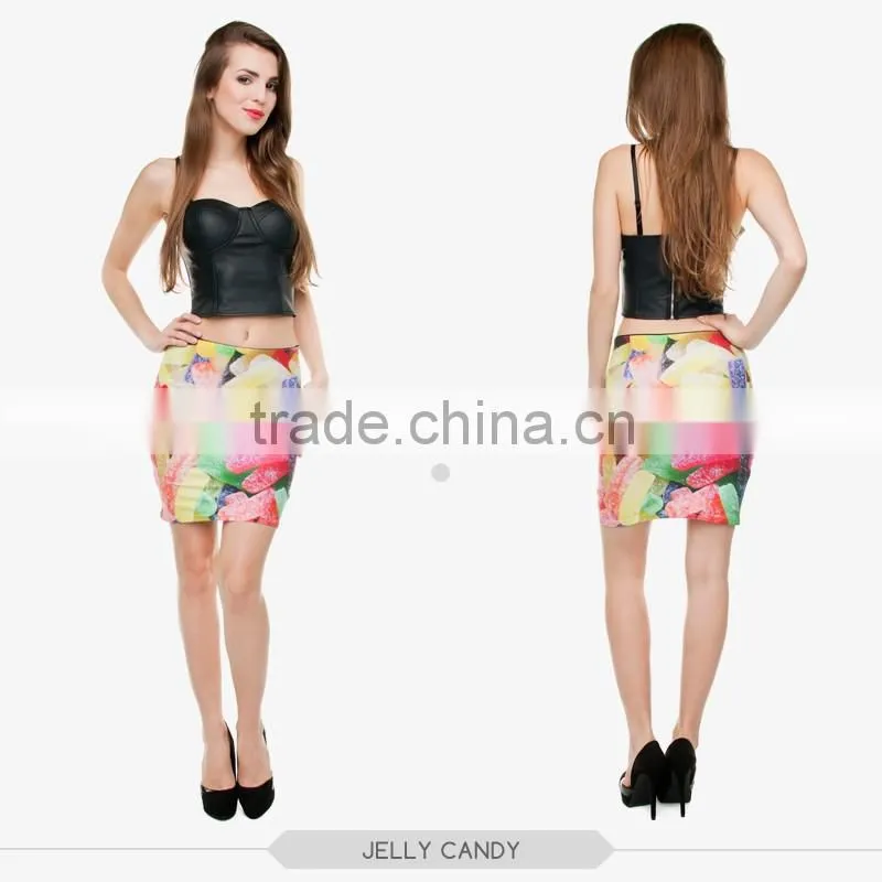 Women fashion coffee sexy girls tight slim mini skirt high quality 3d digital full print custom hot sale tube stretchy skirt