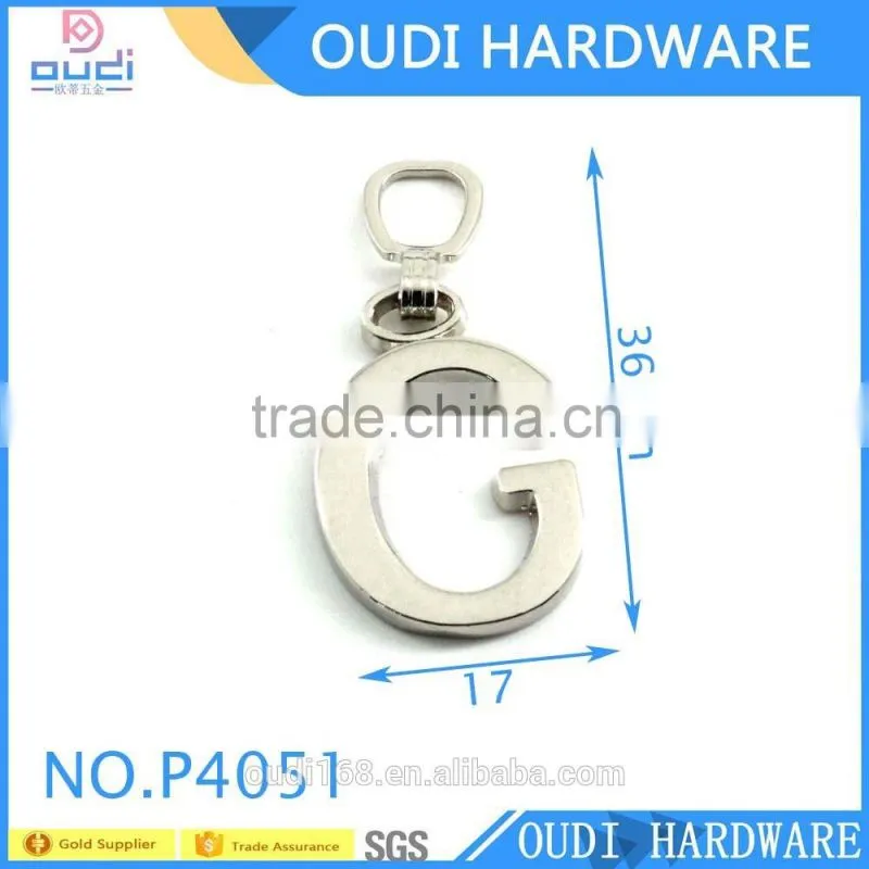 Letter G zipper slider for bag parts bag making accessories metal puller customized any letters