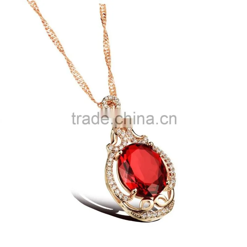 wholesale fashion jewelry 18k gold plated glass stone pendant with ruby