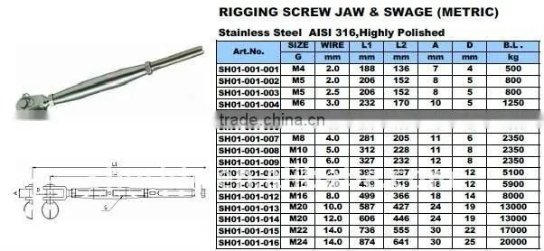 Swage Swage Rigging Screw Turnbuckle
