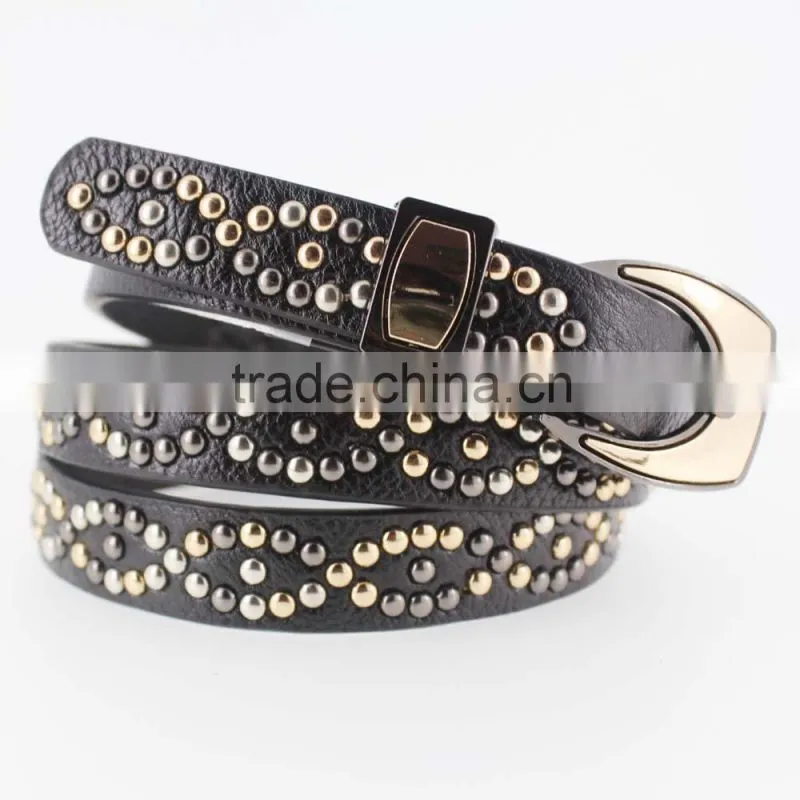 2015 Women's Fashion beads belt with leather belt with high quality leather in YiWu