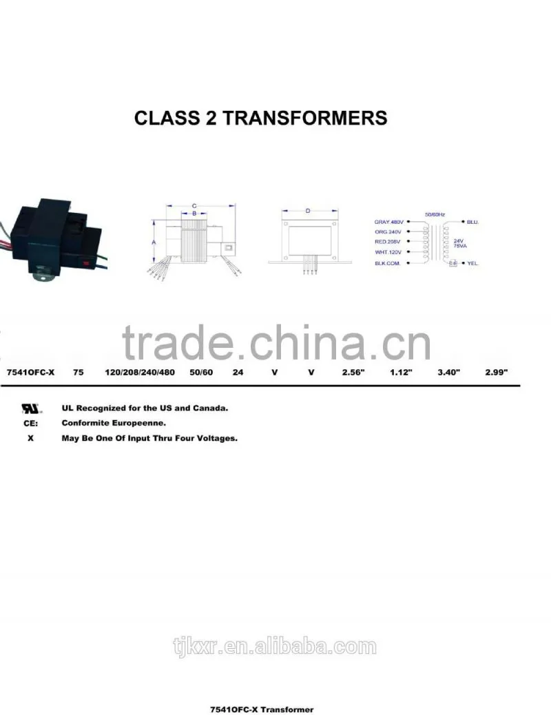 UL, CUL, CE approved 120V 208V 240V 277V 480V input,24V output, 5W to 100W, class 2 transformer