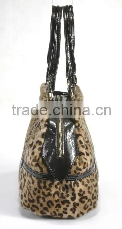 New Fashion 2012! Trendy Lady Imitative Horse-hair With Leopard Printing Handbag!