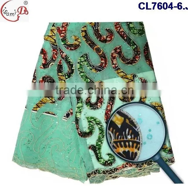 CL7604 Hot sell african market wax lace fabric for women making dress,ankara lace
