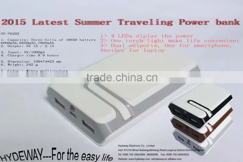 2015 innovative hot new product portable travel dual outports power bank 6000/6600/7800mah CE/FCC/Rohs battery