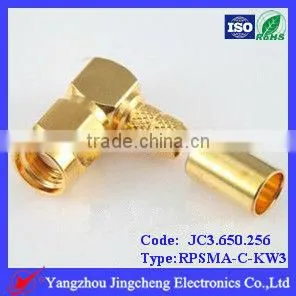 Reverse Polarity SMA male body with female pin crimp 90 right angle for RG58 cable