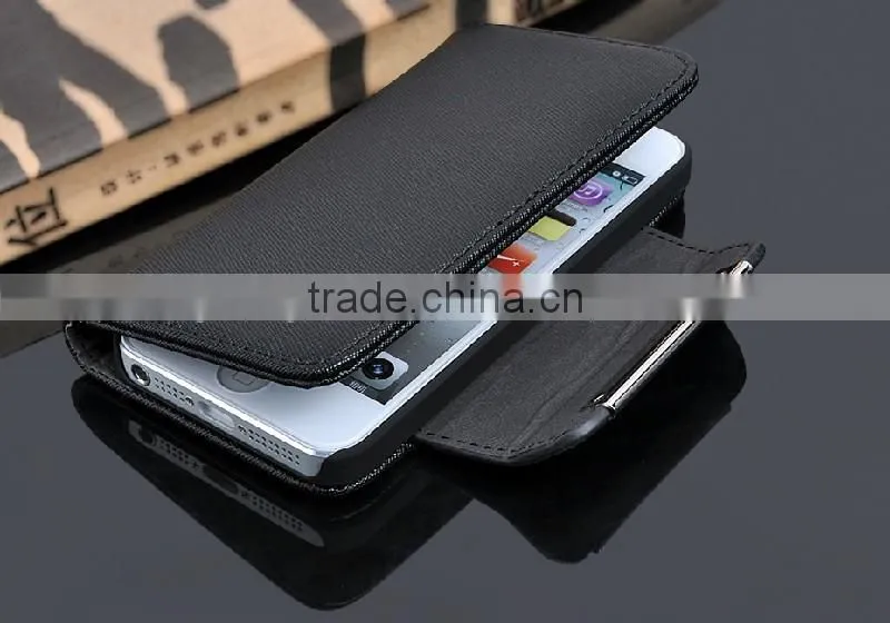 High Quality and Fashion design Cross Pattern cowskin folio wallet leather case for iphone5 with card slots