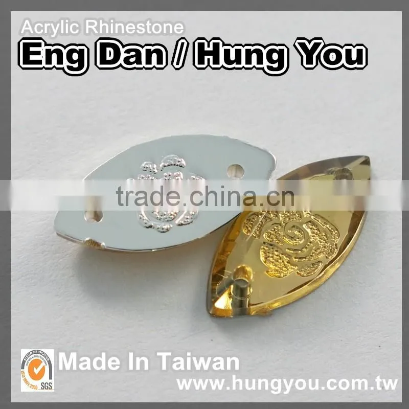 Unique Designs Transparent Flat back Embossed Sew on Acrylic Rhinestone