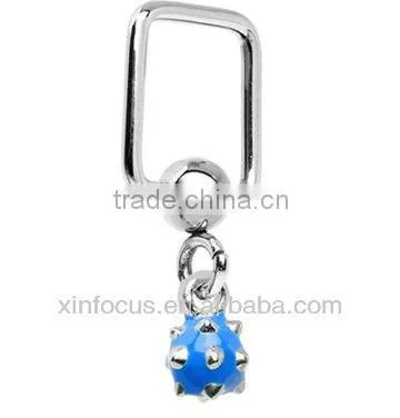 16 Gauge Blue Spiked Ball Square Dangle Closure Ring BCR Body Piercing Jewelry