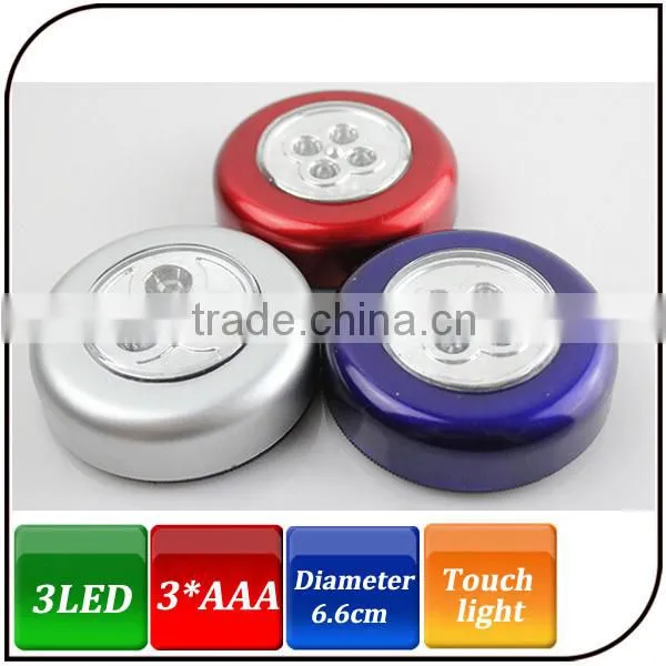 Portable design can install in car cheap 3LED touch lamp with paper glue