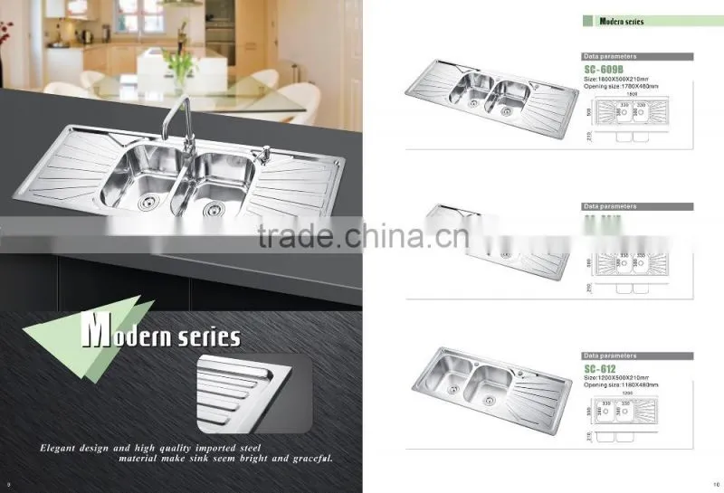 SC-108 Kitchenware with drainer heat handmade stainless steel sink table