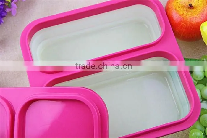 2 cavity silicone bowl with lid,leak proof and airtight silicone bowl,BPA free silicone bowl