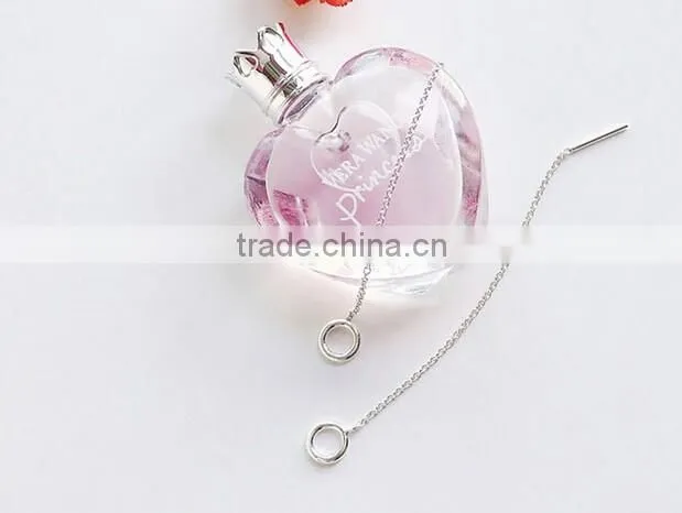 925 Sterling Silver Circle Charm Long Dangle Thread Line Threader Earrings