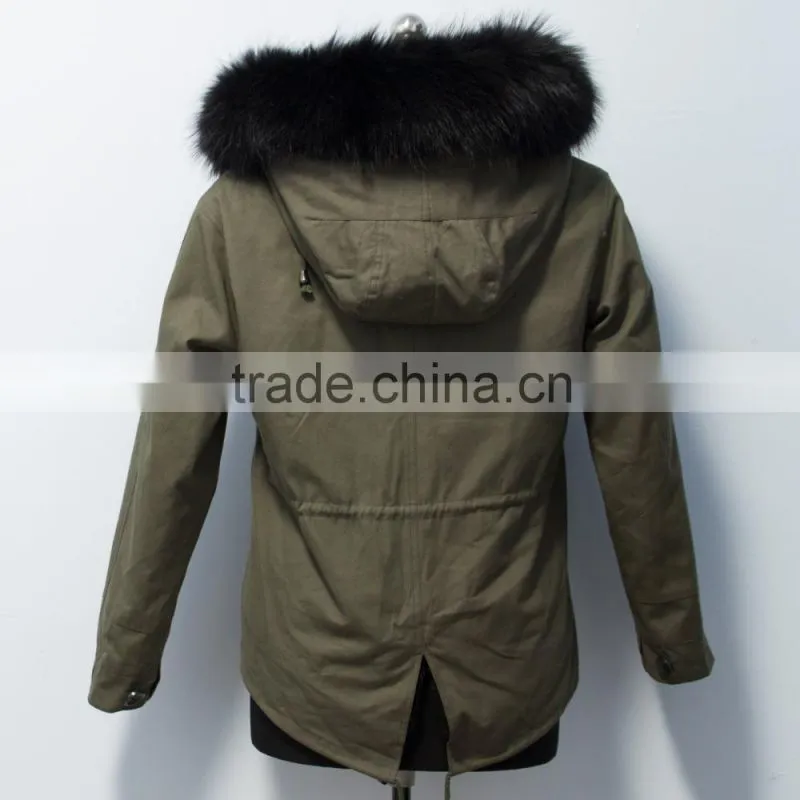 Fashionable hot sale military parka jacket with real raccoon fur hood
