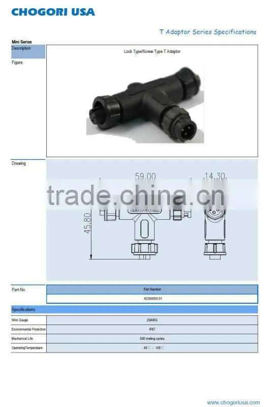 T Adaptor Series, Lock Type/Screw Type T Adaptor, Waterproof Connector