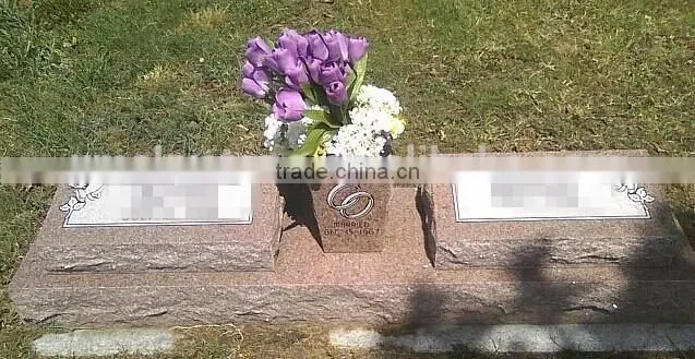 American Good Quality Couple Red Granite Flat Grass Maker Headstone