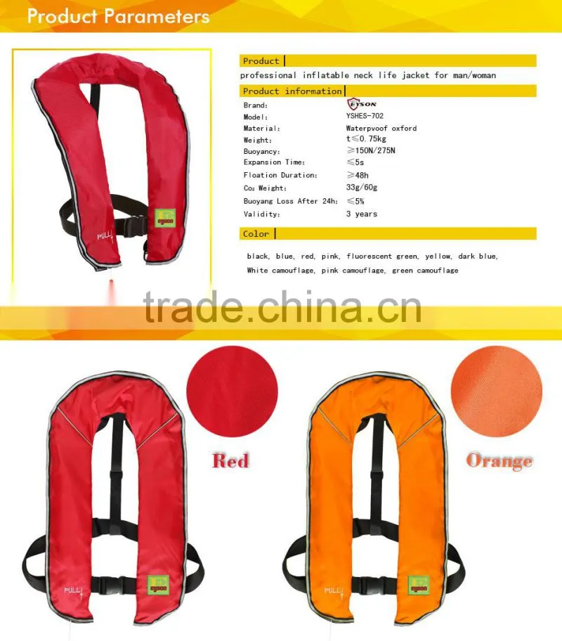 2015 hot sale fashion inflatable life jacket for sea fishing