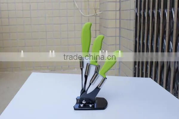 Extremely Sharp 3pcs Ceramic assorted Kitchen knife set with a peeler in plastic acrylic stand