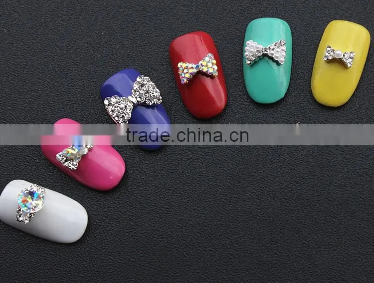 new design big stone pearl flower butterfly bow finger nail rhinestone jewelry