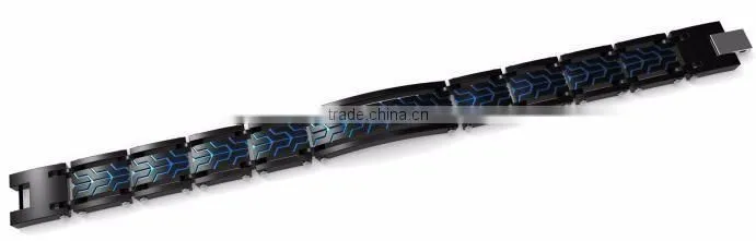 Black & blue fashion men tungsten carbide foldover clasp bangle bracelet