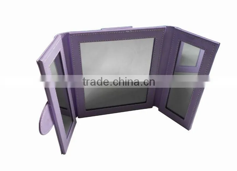 Leather stand cosmetic 3-side desktop vanity mirror