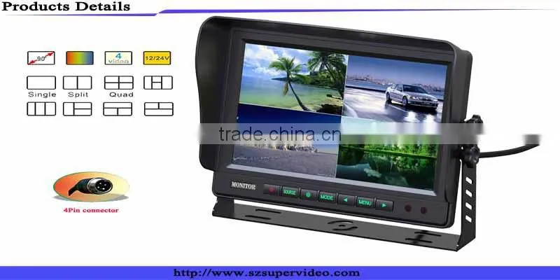 4 split monitor 9" tft lcd auto quad Security Monitor for truck