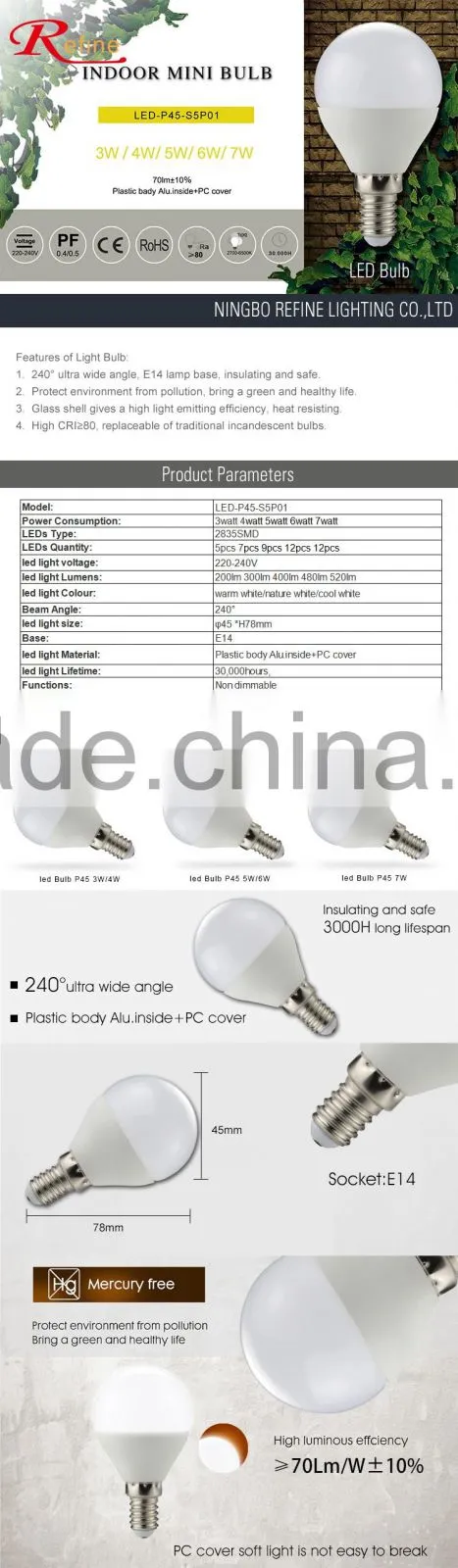 High Quality 3w 4w 5w 6w 7w Plastic Led Bulb, cheap price E27 led light