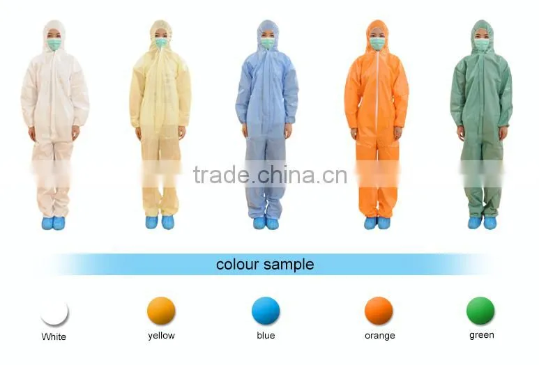 Waterproof Disposable Yellow/White/Blue Coverall With Hood