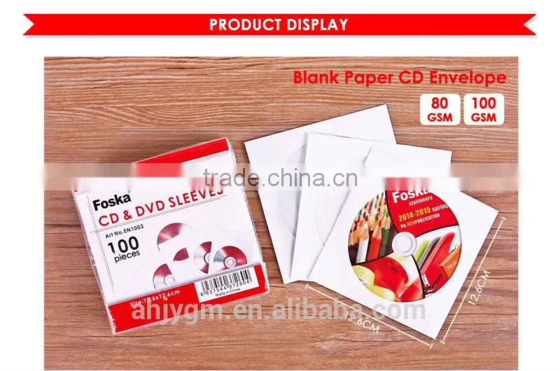 Hot Sale 80/100 GSM Blank with Window CD Envelope /CD Bag